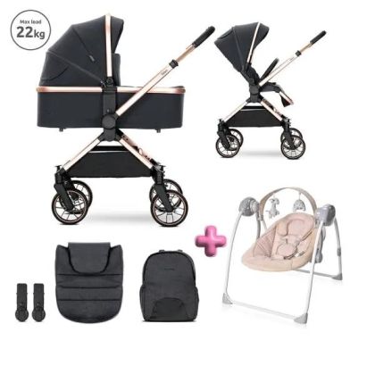 Комбинирана количка 2в1 с реверсивна дръжка REYA , BLACK JASPER + ПОДАРЪК Люлка Portofino