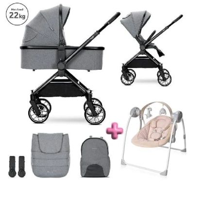 Комбинирана количка 3в1 с реверсивна дръжка REYA , GREY + ПОДАРЪК Люлка Portofino