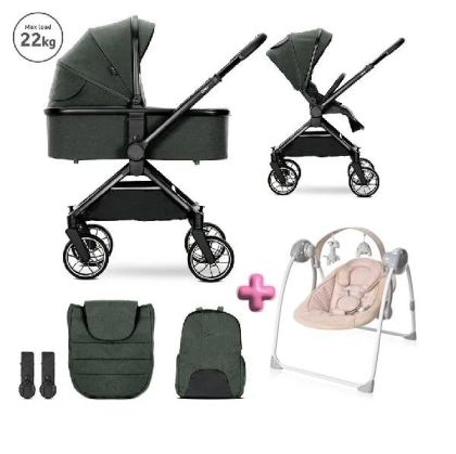 Комбинирана количка 2в1 с реверсивна дръжка REYA , GREEN + ПОДАРЪК Люлка Portofino