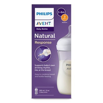 Philips AVENT - Шише за хранене Natural Response 260 мл с биберон без протичане Natural Response със среден поток, SCY903/01