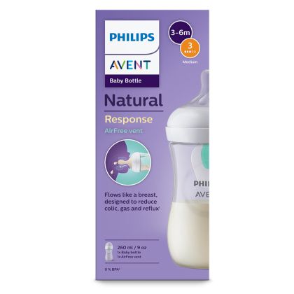Philips AVENT - Шише за хранене Natural Response с клапа AirFree 260 мл с биберон без протичане Natural Response със среден поток SCY673/01