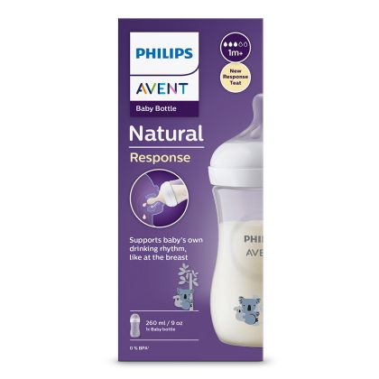 Philips AVENT SCY903/67 - Шише за хранене Natural Response 260 мл с биберон без протичане Natural Response Поток 3, 1м+, с картинка Коала