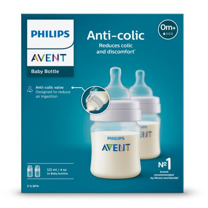Philips AVENT SCY100/2 - Комплект от 2 бр. шишета за хранене Anti-Colic 125 мл, с биберон със сила на потока 1, 0м+