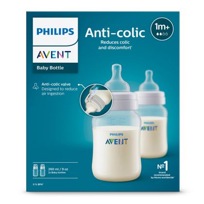 Philips AVENT SCY103/02 - Комплект от 2 бр. шишета за хранене Anti-Colic 260 мл, с биберон със сила на потока 2, 1м+