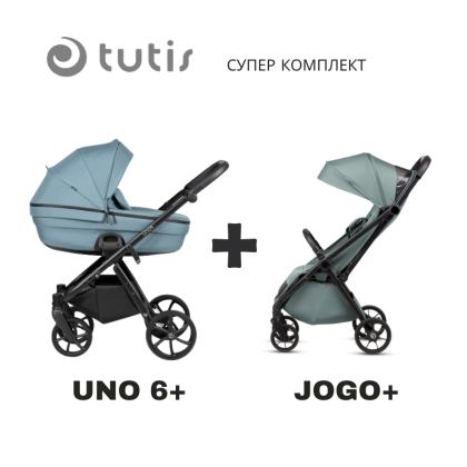 Бебешка количка 2в1 Tutis Uno 6+ 143 Menta + Лятна количка Tutis Jogo+