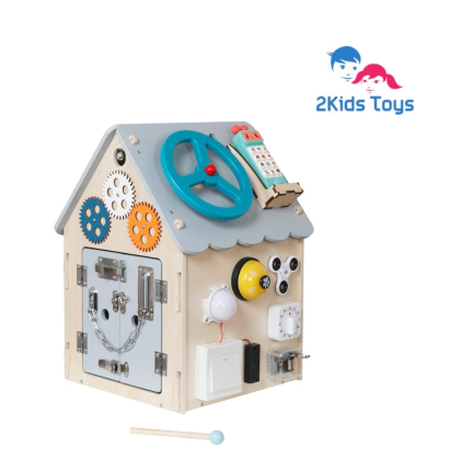 2Kids Toys Дървена занимателна дъска/ бизи борд Монтесори House, сива