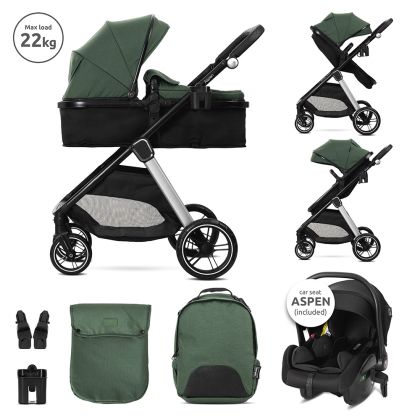 Детска количка 3в1 с трансформиращ кош до 22кг. ASPEN , GREEN