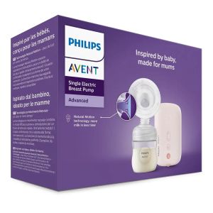Philips AVENT Единична електрическа помпа Natural Motion Advanced с 1 бр. полипропиленово шише от 125 мл с биберон Natural Response 0м+, 5 бр. торбички за кърма и 4 бр. подплънки