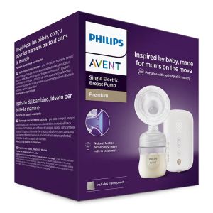 Philips AVENT Единична електрическа помпа Natural Motion Premium с 1 бр. полипропиленово шише 125 мл с биберон Natural Response 0м+, Несесер за пътуване, 5 бр. торбички за кърма и 4 бр. подплънки