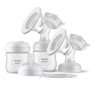 Philips AVENT - Natural Motion Advanced - Двойна електрическа помпа с 2 бр. полипропиленови шишета 125 мл с биберон Natural Response 0м+, 5 бр. торбички за кърма и 4 бр. подплънки