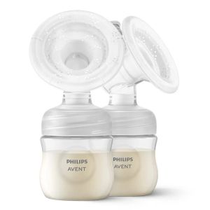 Philips AVENT - Natural Motion Advanced - Двойна електрическа помпа с 2 бр. полипропиленови шишета 125 мл с биберон Natural Response 0м+, 5 бр. торбички за кърма и 4 бр. подплънки