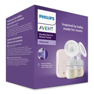 Philips AVENT - Natural Motion Advanced - Двойна електрическа помпа с 2 бр. полипропиленови шишета 125 мл с биберон Natural Response 0м+, 5 бр. торбички за кърма и 4 бр. подплънки
