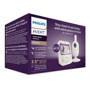 Philips AVENT - Premium SCD891/26 - Дигитален видео бебефон с 3,5-инчов цветен екран, нощно виждане, двустранна комуникация и термометър