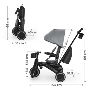 KinderKraft JAZZ 3 сгъваема триколка СИВА