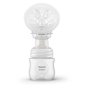 Philips AVENT - Комплект от Единична електрическа помпа за кърма Essential, 1 бр. шише Natural Response 125 мл, 5 бр. торбички за кърма и 4 бр. подплънки