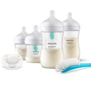 Philips AVENT - Комплект шишета за новородено с 4 шишета за хранене Natural Response с биберони без протичане, клапа AirFree, залъгалка Ultra Soft и четка за почистване