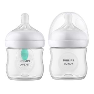 Philips AVENT - Комплект шишета за новородено с 4 шишета за хранене Natural Response с биберони без протичане, клапа AirFree, залъгалка Ultra Soft и четка за почистване