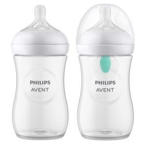 Philips AVENT - Комплект шишета за новородено с 4 шишета за хранене Natural Response с биберони без протичане, клапа AirFree, залъгалка Ultra Soft и четка за почистване