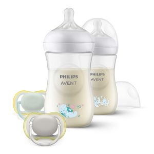 Philips AVENT - Комплект шишета за новородено CD837/11 Октоподи с 2 бр. шишета за хранене Natural Response 260 мл с биберони без протичане със среден поток и 2 бр. залъгалки Ultra Air 0-6м