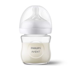Philips AVENT SCY930/01 - Стъклено шише за хранене Natural Response 120 мл с биберон без протичане Natural Response с бавен поток, 0м+