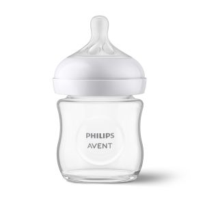 Philips AVENT SCY930/01 - Стъклено шише за хранене Natural Response 120 мл с биберон без протичане Natural Response с бавен поток, 0м+