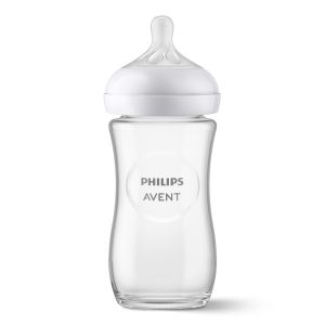 Philips AVENT SCY933/01 - Стъклено шише за хранене Natural Response 240 мл с биберон без протичане Natural Response с бърз поток