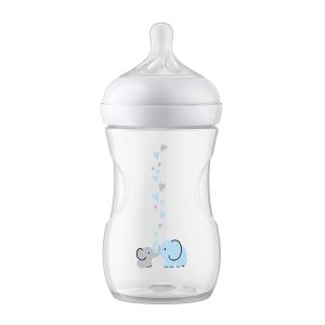 Philips AVENT SCY673/81 - Шише за хранене Natural Response с клапа AirFree 260 мл с биберон без протичане Natural Response Поток 3, с картинкa Слончета, 1м+