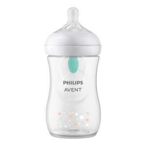 Philips AVENT SCY673/82 - Шише за хранене Natural Response с клапа AirFree 260 мл с биберон без протичане Natural Response Поток 3, с картинки Звезди и Мече, 1м+