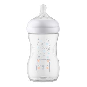 Philips AVENT SCY673/82 - Шише за хранене Natural Response с клапа AirFree 260 мл с биберон без протичане Natural Response Поток 3, с картинки Звезди и Мече, 1м+
