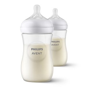 Philips AVENT - Комплект от 2 бр. шишета за хранене Natural Response 260 мл с биберон без протичане Natural Response със среден поток, 3-6м