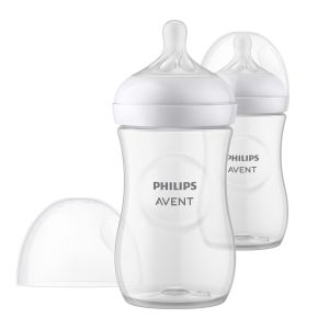 Philips AVENT - Комплект от 2 бр. шишета за хранене Natural Response 260 мл с биберон без протичане Natural Response със среден поток, 3-6м