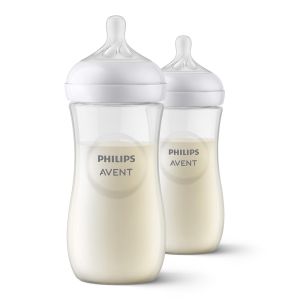 Philips AVENT SCY906/02 - Комплект от 2 броя шишета за хранене Natural Response 330 мл с биберон без протичане Natural Response Поток 4, 3м+