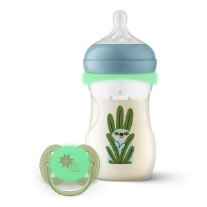 Philips AVENT SCD838/17 - Нощен комплект за бебе с шише за хранене Natural Response 260 мл с биберон без протичане със среден поток и залъгалка Ultra Soft