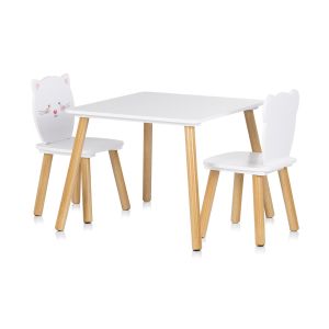 КОМПЛЕКТ МАСА С ДВА СТОЛА MDF , МЕЧЕ И КОТКА
