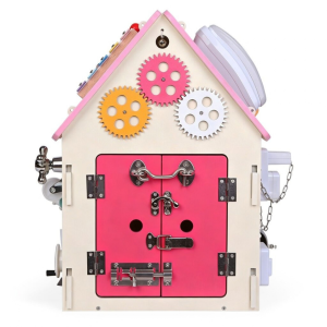 2Kids Toys Дървена занимателна дъска/ бизи борд  Монтесори House, розова