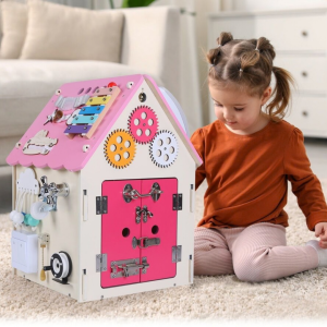 2Kids Toys Дървена занимателна дъска/ бизи борд  Монтесори House, розова
