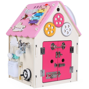2Kids Toys Дървена занимателна дъска/ бизи борд  Монтесори House, розова