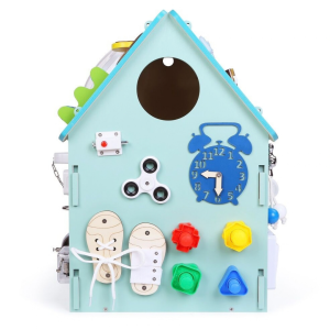 2Kids Toys Дървена занимателна дъска/ бизи борд Монтесори  House, синя