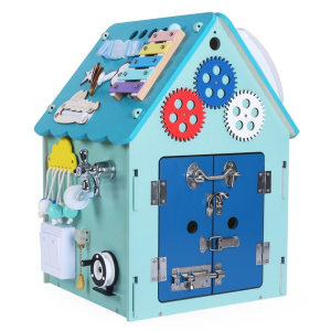 2Kids Toys Дървена занимателна дъска/ бизи борд Монтесори  House, синя