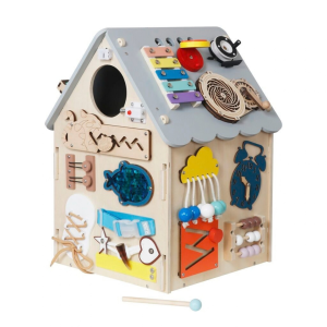 2Kids Toys Дървена занимателна дъска/ бизи борд Монтесори House, сива