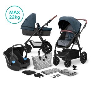 KinderKraft - XMOOV BLUE, Комбинирана бебешка количка с трансформиращ кош 3 в 1