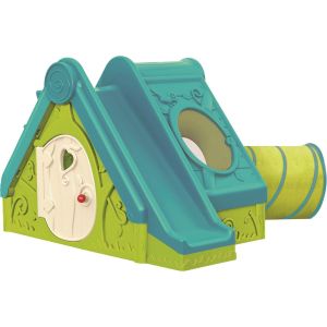Пластмасова къща с пързалка и тунел Keter Funtivity, Зелена/Синя