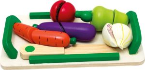 Дървена играчка Beluga Дъска за рязане, със зеленчуци