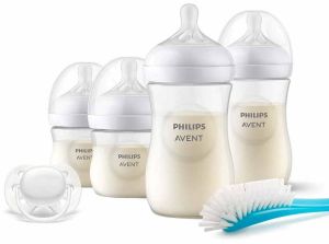 Комплект за новородено Philips AVENT SCD838/11 с 4 шишета за хранене Natural Response с биберони без протичане, залъгалка Ultra Soft и четка за почистване