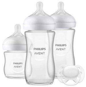 Подаръчен комплект за бебе Philips AVENT SCD878/11 с 3 стъклени шишета за хранене Natural Response с биберони без протичане и залъгалка