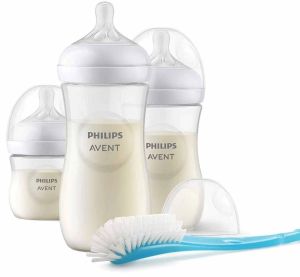 Подаръчен комплект за бебе Philips AVENT SCD878/11 с 3 стъклени шишета за хранене Natural Response с биберони без протичане и залъгалка